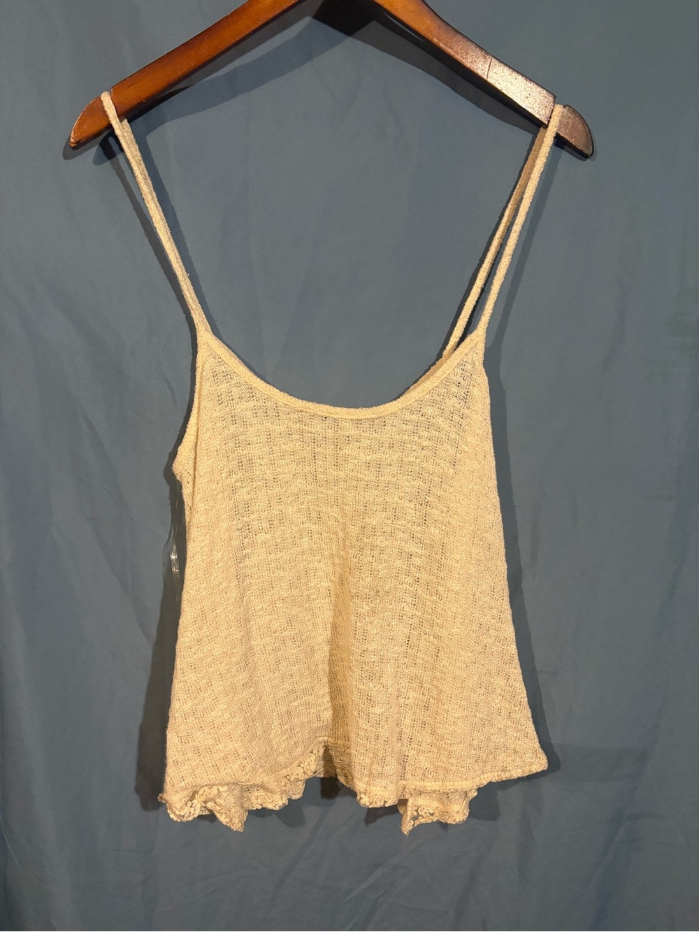 Paper Crane Cream Knit Double-Strap Camisole with Ruffle Hem